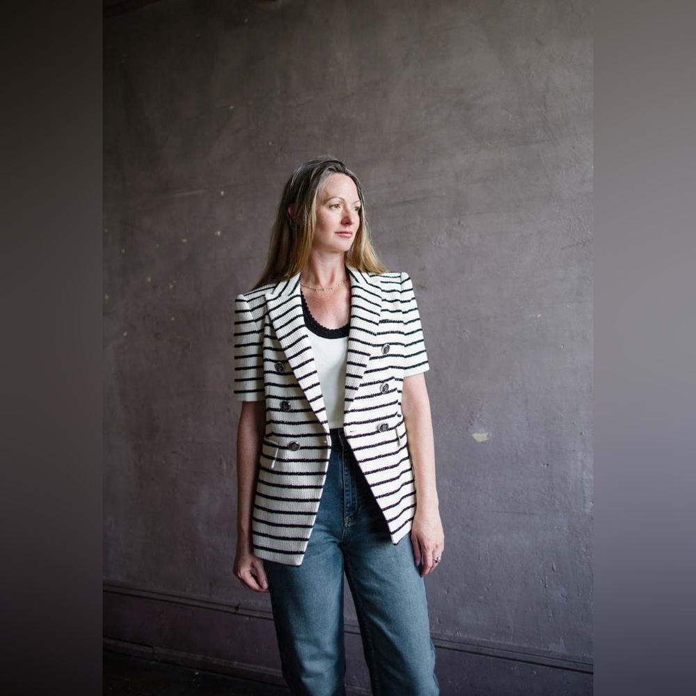 Veronica Beard Jenny Blazer Stripe Short Sleeve Cotton Blend Dickey Jacket sz 6 - Picture 3 of 16